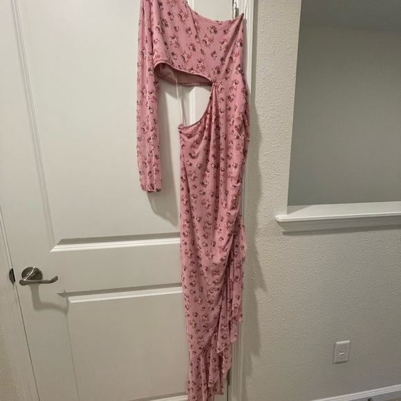 Pink Blossom Mesh One Sleeve “Bump Biddy” Maternity Dress SMALL - Picture 2 of 5